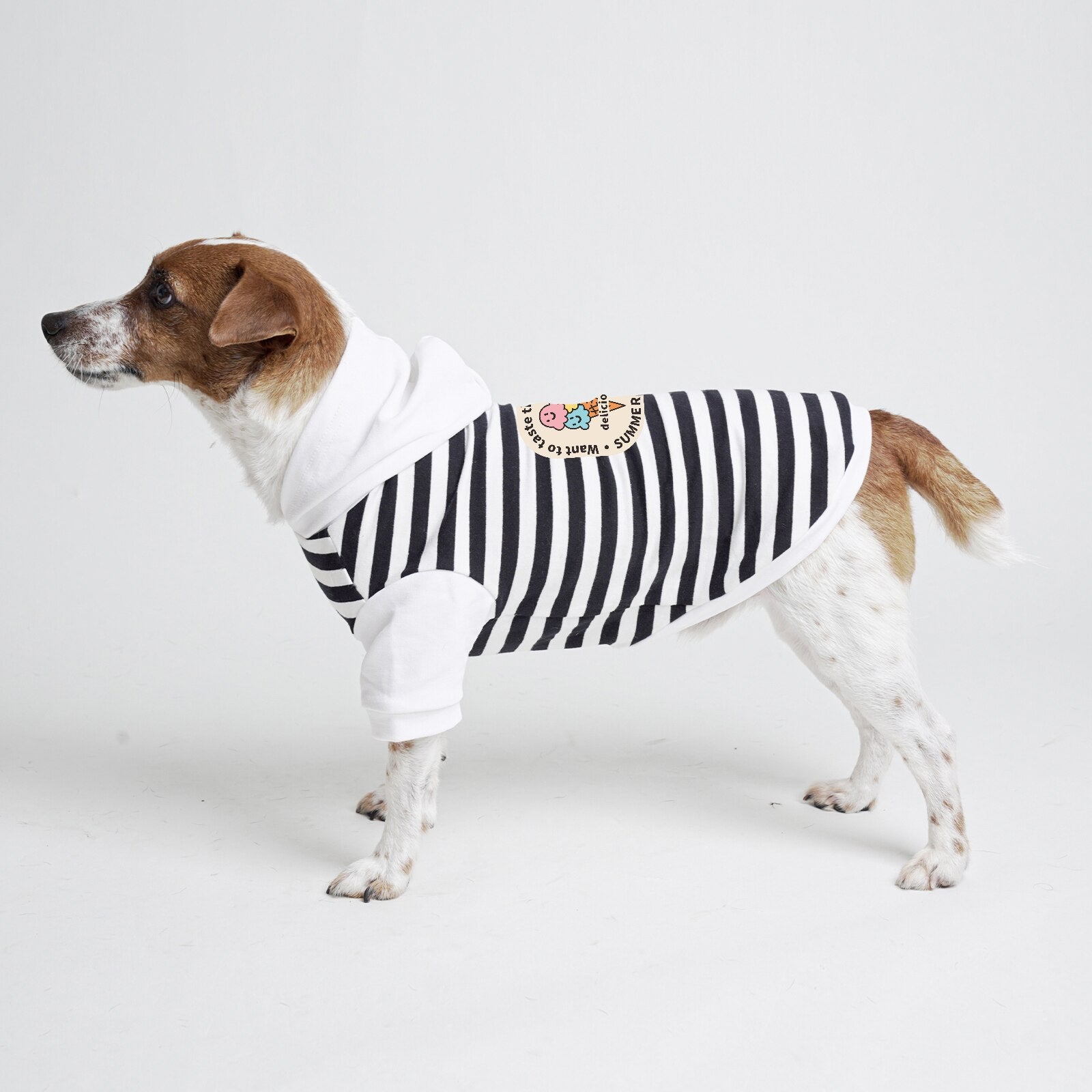 Dog Clothes Ice Cream Pattern Printed Hoodies for All Sizes Pet, Cute and Classic in Cotton Fabric, Stripe White Red