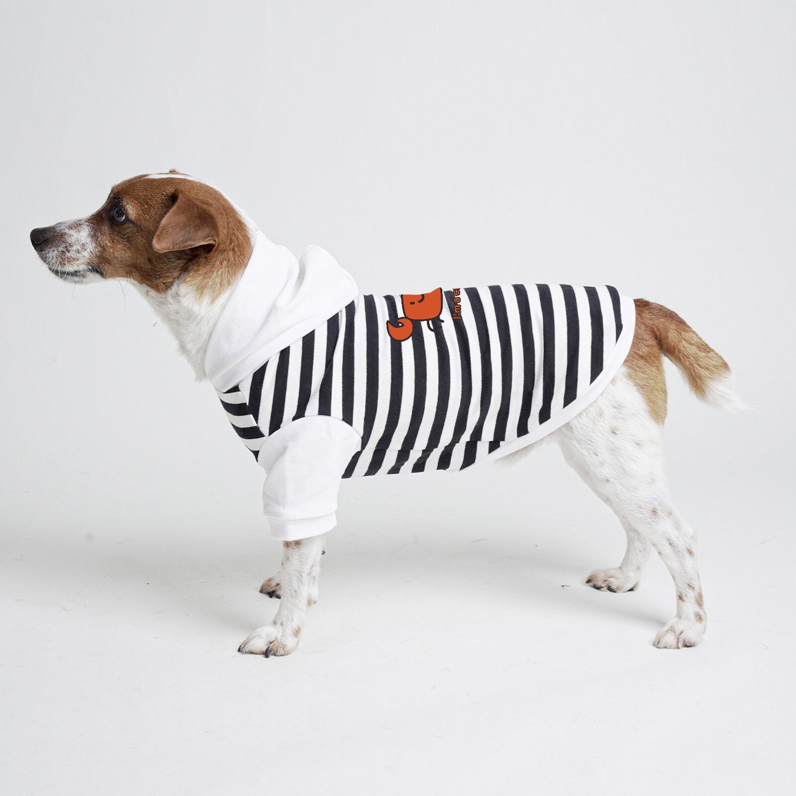 Dog Hoodies Crab Pattern Printed Stripe or White Pet Clothes with Leash Hole Design 2022 New Breathable Soft Cotton Fabric