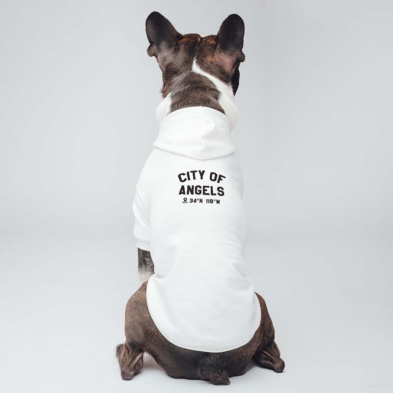 Dog Letter Printed Hoodie, Pet Clothes with Leash hole in Red and White Color, City of Angels