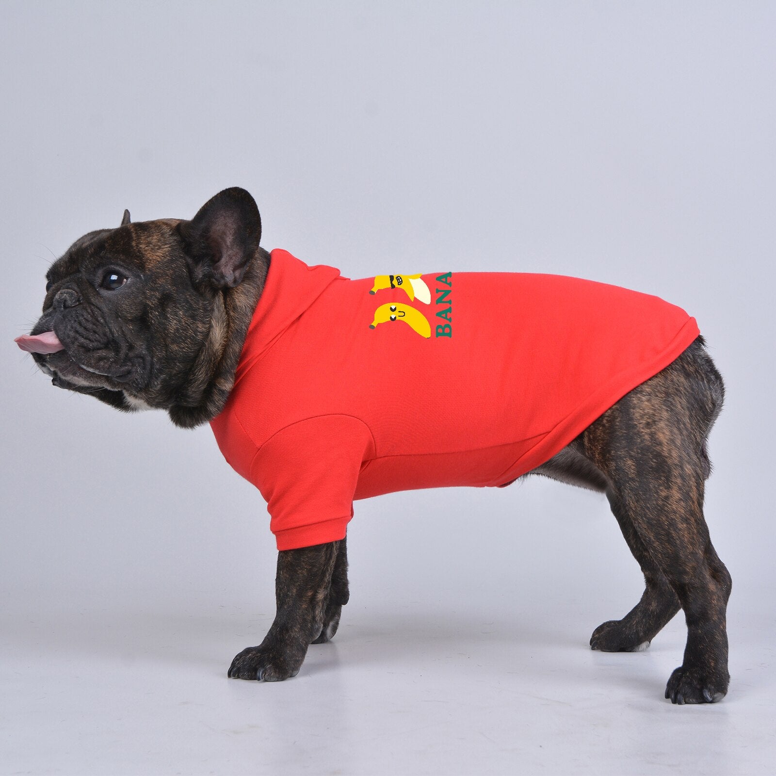 Dog Clothes Hoodies with Banana Printe Stripe White Red, Hood and Leash Hole, Elastic and Breathable Fabric, Good Quality